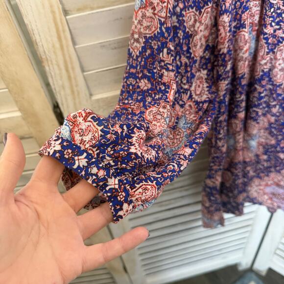 LUCKY BRAND Women's PLUS 3X Floral Print Button Popover Blouse Peasant Top - Picture 12 of 16